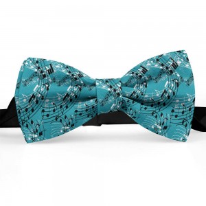 Papion personalizat, note muzicale, alb-negru